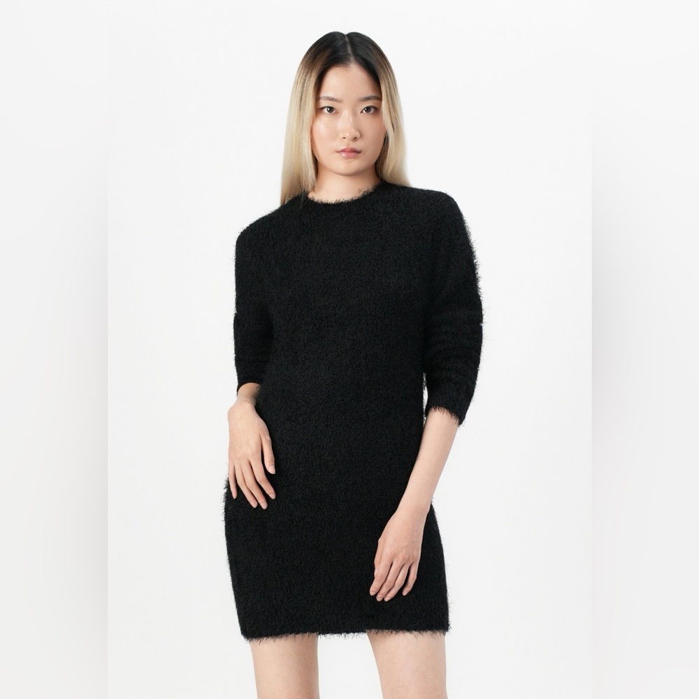 FCT FLUFFY KNIT JUMPER DRESS - BLACK SIZE LARGE (NEW WITH TAGS) A18